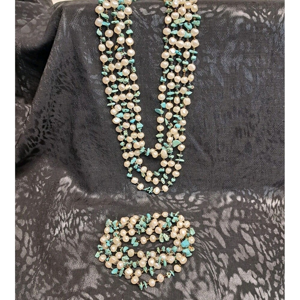 Garold C Miller GCM Multi Strand Faux Pearl Turquoise Bead Necklace & Bracelets